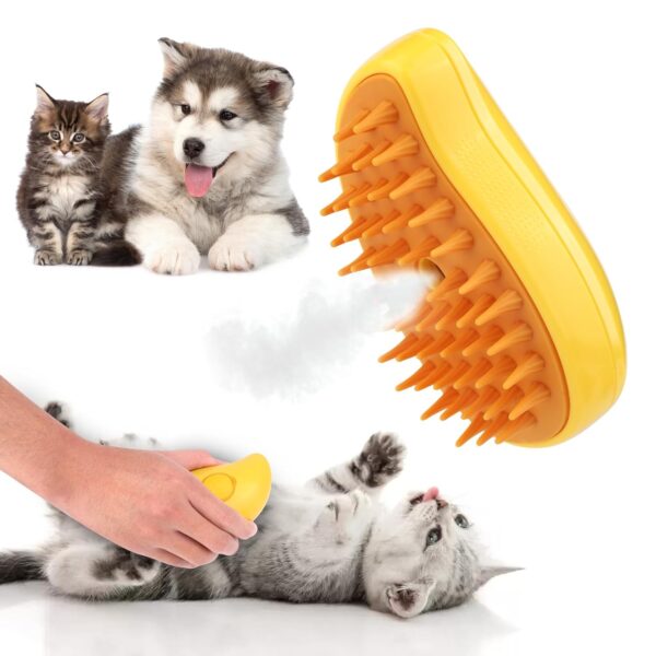 BABORUI Pet Steam Brush, Cat Steamy Brush for Shedding with Water Tank, Multifunctional Wet Cat Grooming Brush Steamer, Rechargeable Steaming Pet Brush for Short or Long Hair Cats/Dogs(Yellow)