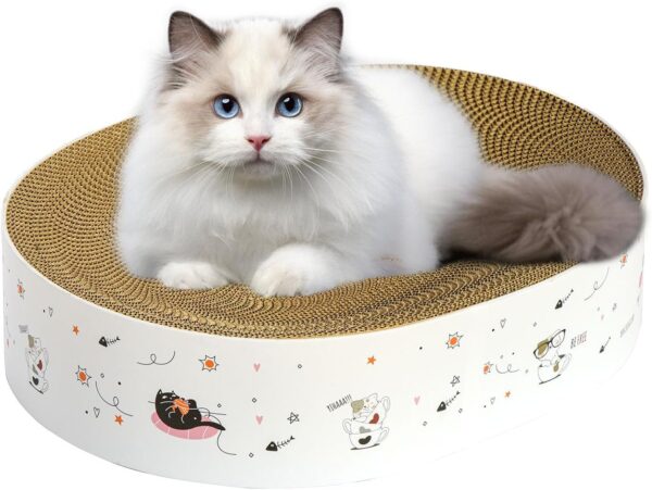 Cat Scratcher Cardboard 17"x13",2 in 1 Oval Cat Scratch Pad Bowl Nest for Indoor Cats Grinding Claw,Round Cat Scratching Board Corrugated Lounge Cat Beds&Furniture Protector for Couch & Carpets&Sofas