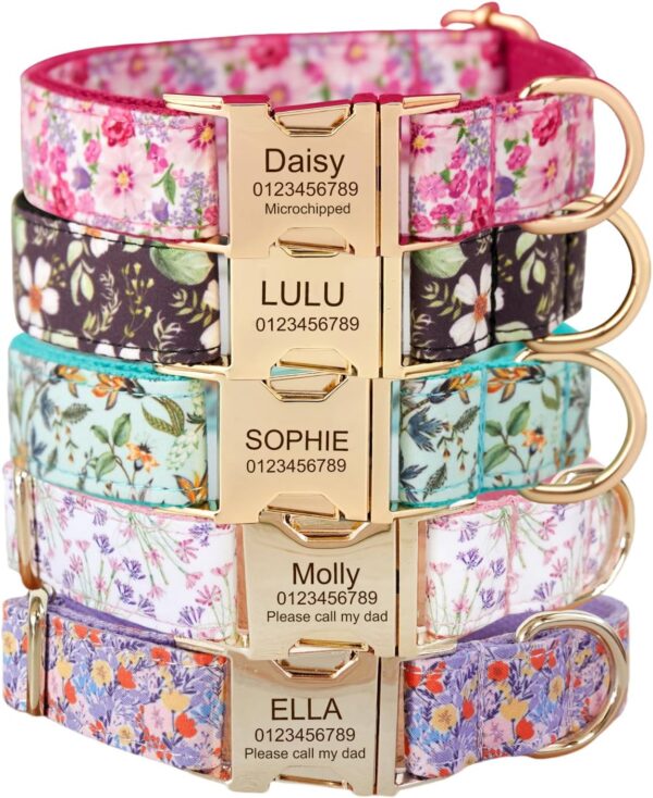 Custom Engraved Dog Collar with Name and Phone Number, Personalized for Small, Medium, and Large Dogs (Floral)