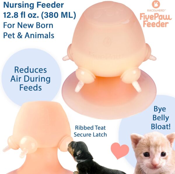 Race&Herd FivePaw Kitten Puppy Feeders for Multiple Puppies of 5 | Puppy Bottles for Nursing Puppy Milk Feeder - Puppy Nipple Feeder Silicone Puppy Feeder with Nipples (12.8 Fl Oz, Natural) - Image 4