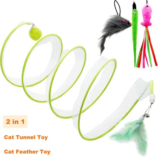 Self Play Cat Hunting Spiral Tunnel Toy, Folded Cat Tunnel Toy Spiral Cat Toy, Cat Spring Toy Spiral Cat Toys for Indoor Cats Play Exercise (Green) - Image 2