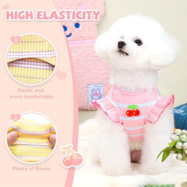 2 Pack Striped Small Dog T Shirt Cute Cherry Girl Dog Clothes for Small Dogs Cats Breathable Soft Cotton Pet Puppy Sleeveless Vest Spring Summer Doggy Outfits（Pink+Yellow,Medium） - Image 4