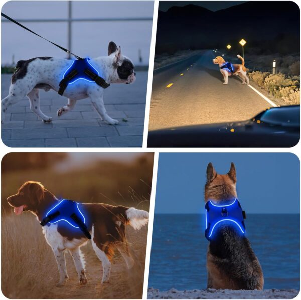 Light Up Dog Harness, Led No-Pull Reflective Dog Vest, Breathable Adjustable Pet Harness with Handle for Outdoor Walking - No More Pulling, Tugging or Choking (Blue, M) - Image 6