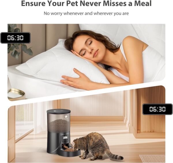 Automatic Cat Feeders, Timed Dog Feeder 4L Programmable Control 1-6 Meals Pet Dry Food Dispenser with Desiccant Bag for Cats and Small Medium Dogs, Dual Power Supply - Image 2