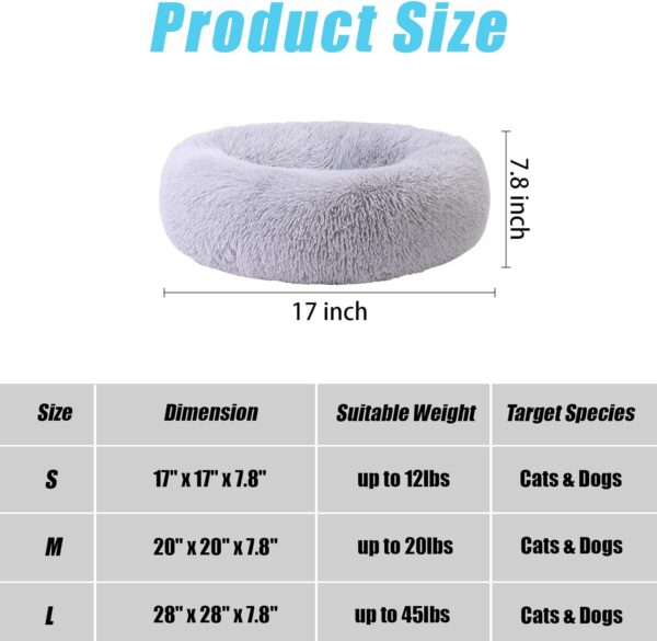 Calming Dog Bed, Pet Beds for Small Dogs, Cat Beds for Indoor Cats, Fluffy Faux Fur Plush Small Dog Bed, Washable Puppy Bed with Anti-Slip Bottom, Dog Bed Medium Size Dog Light Gray, 17 Inch - Image 3