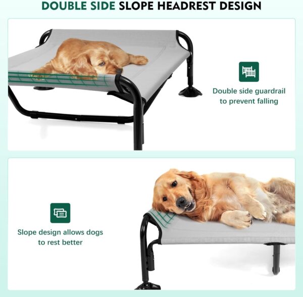 Elevated Dog Bed Chew Proof,Cooling Outdoor Dog Bed with Powerful Anti-Slip Feet/Washable Breathable Mesh,Raised Dog Bed with Double Side Slope Headrest,Pet Cot for Outside/Camping/Indoor-M - Image 3