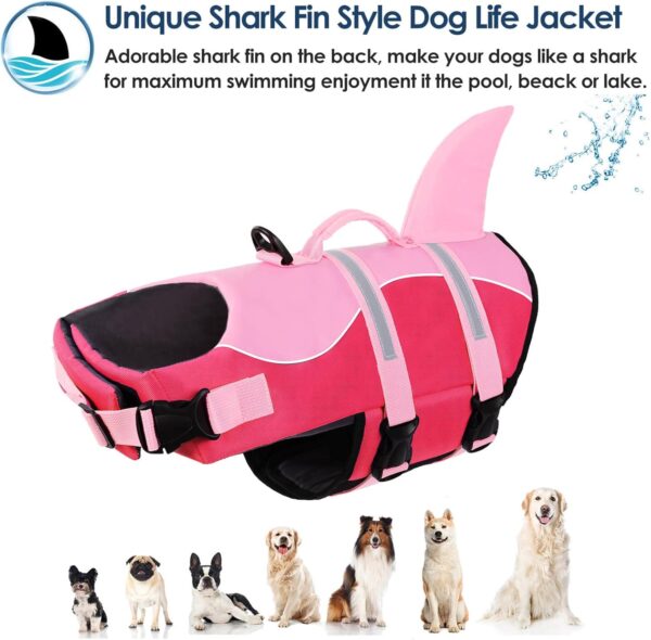 AOFITEE Dog Life Jacket, Dog Life Vest for Swimming, High Flotation Dog Life Vests with Rescue Handle, Reflective French Bulldog Life Jacket, Shark Fin Dog Life Jacket for Small Medium Large Dogs - Image 4