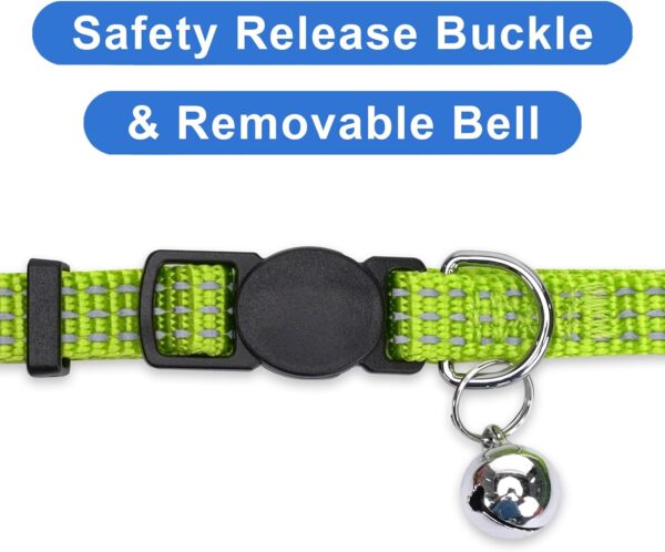 Pawtitas Reflective Cat Collar with Safety Buckle and Removable Bell Cat Collar Kitten Collar Green Cat Collar - Image 3