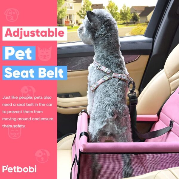 Petbobi Pet Reinforce Car Booster Seat for Dog Cat Portable and Breathable Bag with Seat Belt Dog Carrier Safety Stable for Travel Look Out,with Clip on Leash with PVC Tube, Pink - Image 4