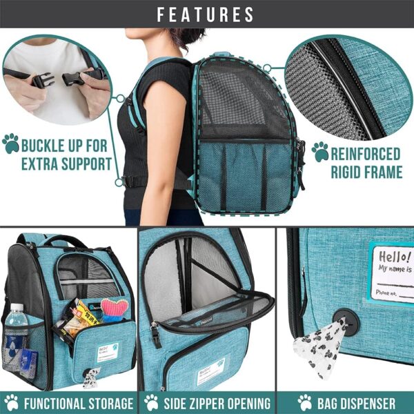 PetAmi Dog Cat Backpack Carrier, Expandable Pet Carrier Backpack for Travel Hiking, Small Medium Dog Puppy Large Cat Carrying Backpack, Airline Approved Ventilated Soft Back Support, 18 lbs, Teal Blue - Image 6