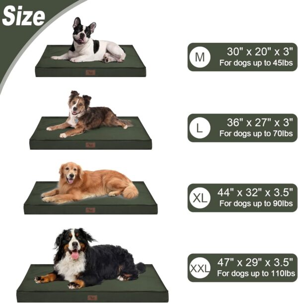 Outdoor All Weather Dog Crate Bed, Waterproof Dog Bed for Medium Dogs, Orthopedic Egg Foam Indestructible Pet Bed with Removable Cooling Dog Bed Cover, Dark Green - Image 6