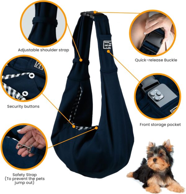 Abrasfba Pet Dog Sling Carrier - Reversible Soft Cat Carrier, Comfortable Dog Carriers for Small Dogs, Adjustable Strap, Fits 10-16 lb, Hands-Free Blue Puppy Carrier for Walking, Travel, and Outdoors - Image 4