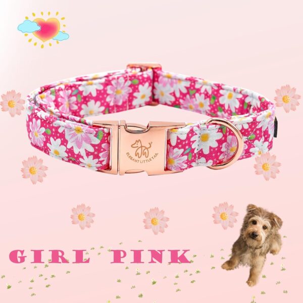 Elegant little tail Dog Collar, Pink Floral Pattern Pet Collar Durable Cute Dog Collars Summer Female Pet Gift Adjustable Dog Collar for Medium Dogs - Image 3