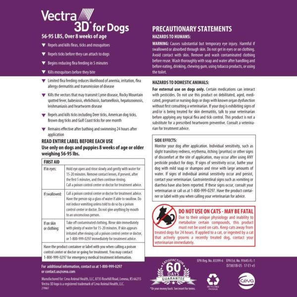 Vectra 3D for Dogs Flea, Tick & Mosquito Treatment & Prevention for Large Dogs (56 to 95 lbs) , 6 month supply - Image 2