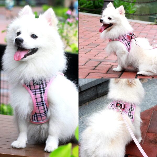 Dog Harness and Leash Set, Step-in Breathable Reflective Puppy Cat Dog Vest Harnesses for Small Medium Dogs (Pink Plaid, XS) - Image 7