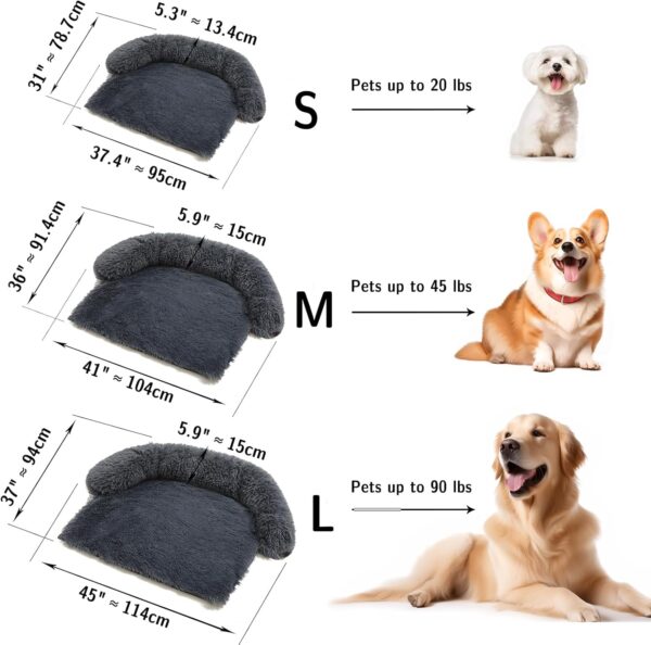 Dog Bed Mats Calming Fluffy Plush Sofa Bed for Pets Furniture Protector Anti Anxiety Dog Bed Plush Long Fur Mat for Pets Waterproof Lining with Removable Washable (Dark Grey, 37.4" L x 31" W x5.3 Th) - Image 3