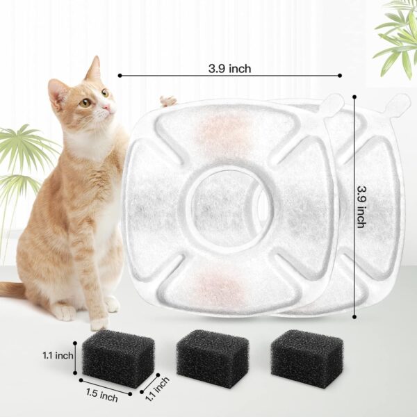 24 Pcs Cat Fountain Replacement Filters 12 Pack Cat Water Fountain Replacement Filters with 12 Pack Pre-Filter Sponges, Pet Fountain Filter Fit for 95oz/2.8L Automatic Pet Fountain Cat Water Fountain - Image 3