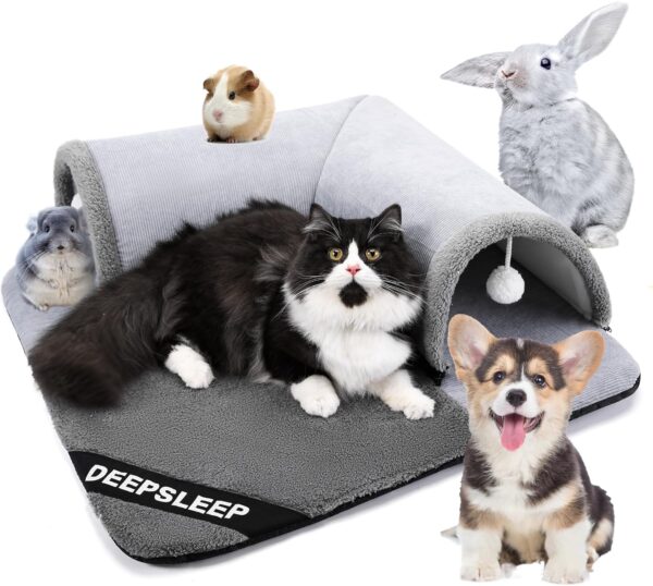 Cat Tunnel Bed for Indoor Cats, 2in1 Cat Bed and Tunnel Cat Toys,27.55IN Large Size Cat Carpet Tunnel Suitable for All Seasons, Detachable, Washable for Cats and Small Pets&Grey