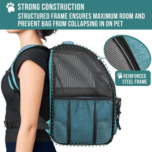 PetAmi Dog Backpack Carrier for Small Large Cat, Pet, Puppy, Ventilated Pet Hiking Backpack Travel Bag, Airline Approved Cat Backpack Carrier, Camping Biking Dog Bag Up to 18lbs Pet, Teal Turquoise - Image 6