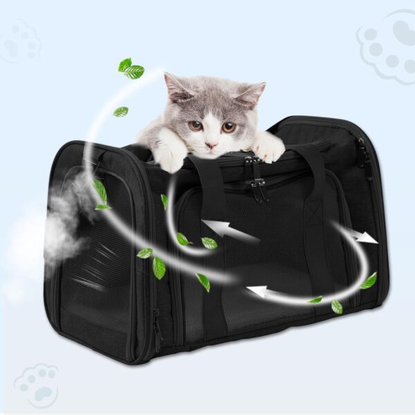 Travel in Style: Portable Pet Carrier for Small Pets up to 15 Lbs- Airline Approved, Collapsible & Comfortable cat/Puppy Soft Sided Bag (Black) - Image 4