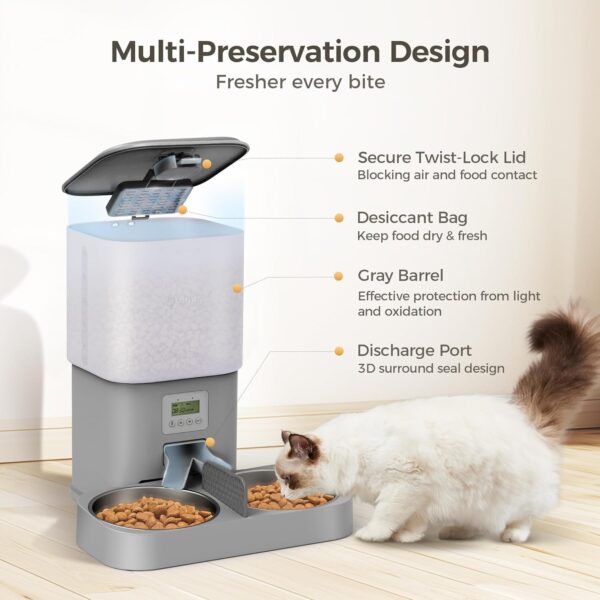 Automatic Cat Feeder, 6L /25 Cup Elevated Cat Food Dispenser with 2 Stainless Bowls, Timed Programmable Pet Feeder for 2 Cats & Dogs, Dual Power Supply,10s Meal Call,4 Meals per Day - Image 9