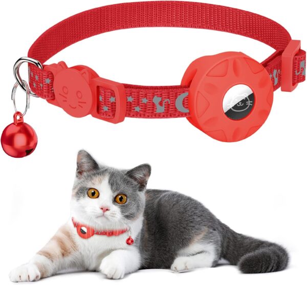 Airtag Cat Collar, Striking Collar for Cat with Safety Buckle and Waterproof Air Tag Holder in 3/8" Width, Cat Airtag Collar, Cat GPS Tracker Collar Compatible with Apple Airtag for Cat Puppy