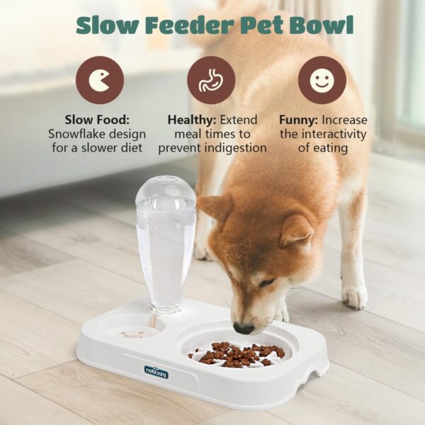 Nobleza 3-in-1 Slow Pet Feeder Bowl Bottle Set, Automatic Pet Dispenser Treat Food & Water Bowl with 15° No Spill Tilted Raised Bowl for Cat Dog Small Medium Pet Kitten Puppy Bunny Healthy Food Water - Image 5