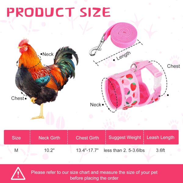 2 Pieces Adjustable Chicken Harness and Leash Set Elastic Comfortable Hen Vest Breathable Halloween Christmas Duck Harness for Chicken Duck Goose Pet Training Walking (Pineapple, Strawberry,Medium) - Image 2