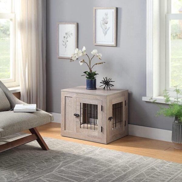 unipaws Furniture Style Dog Crate for Small Dogs, Cats, Min Pigs, Rabbit, Indoor Aesthetic Puppy Kennel, Modern Decorative Wood Wire Pet House Dog Cage, Pretty Cute End Side Table Nightstand, Grey - Image 3