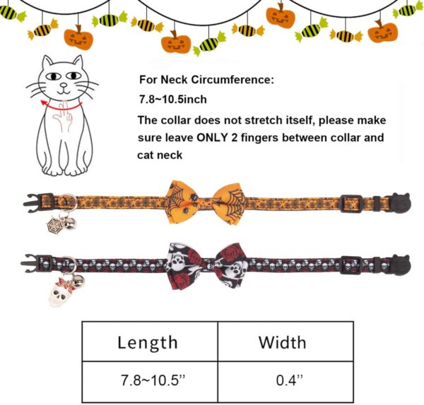 ADOGGYGO Halloween Cat Collars with Bow Bell, Breakaway Cat Bowtie Collar Spider Web Skull Pattern Halloween Collars for Girl Boy Cats Kittens (Halloween-2) - Image 7