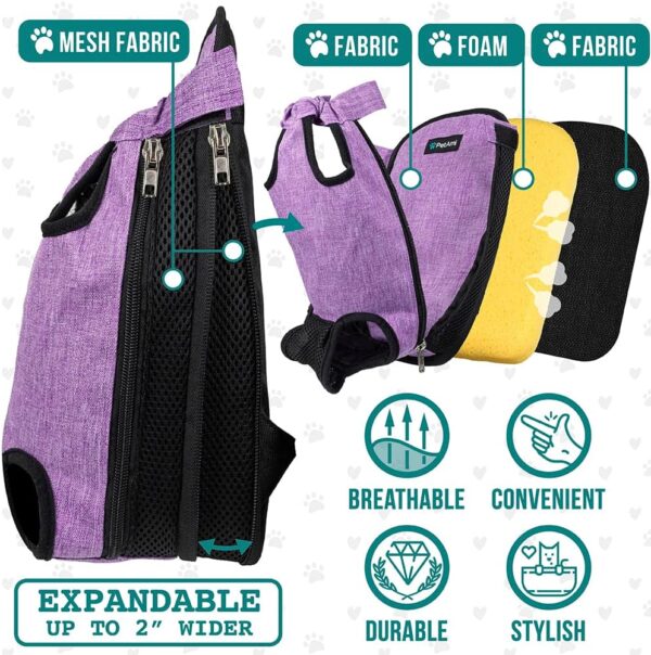 PetAmi Dog Carrier Backpack, Adjustable Dog Pet Cat Front Carrier Backpack | Ventilated Dog Chest Carrier for Hiking Camping Travel, Sling Bag for Small Medium Dog Cat Puppies, Small, 5-9 lbs, Purple - Image 4