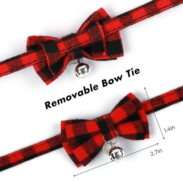 Breakaway Cat Collar with Cute Bow Tie and Bell, BuntyJoy Cat Collars for Girl Cats and Boy Cats, Safety Kitten Collars, Stylish Plaid Patterns, Red & Green, Pack of 2 - Image 4