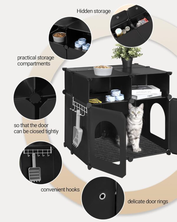 Cat Litter Box Enclosure, Plastic Covered Little Box with Mat, Splash Proof Litter Box Furniture, with Storage, 23.7 x 18.5 x 22.5 inches, End Table for Living Room, Black CB81799BK - Image 5