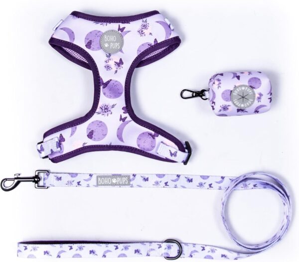 Boho Pups – Dog Leash & Harness Sets – Variety of Creative Designs – Dog Harness with D-Ring on The Back – Durable Dog Collars, Harnesses & Leashes – with Secure Attachment - Moon Child (S)