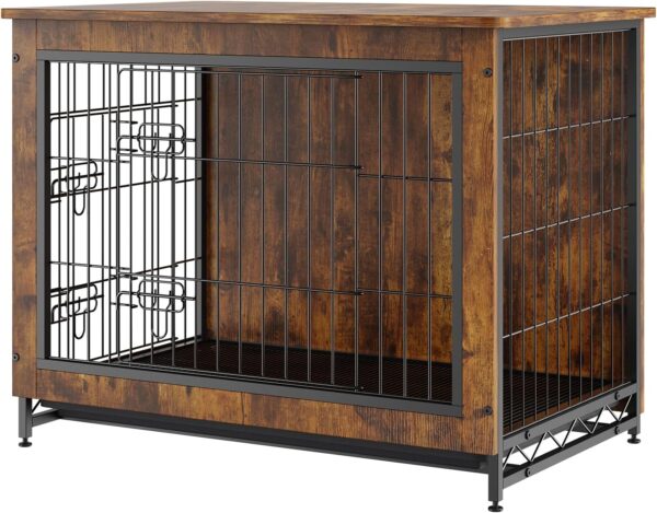 VEVOR Dog Crate Furniture, 32 inch Wooden Dog Crate with Double Doors, Heavy-Duty Dog Cage End Table with Multi-Purpose Removable Tray, Modern Dog Kennel Indoor for Dogs up to 45lb, Rustic Brown - Image 8