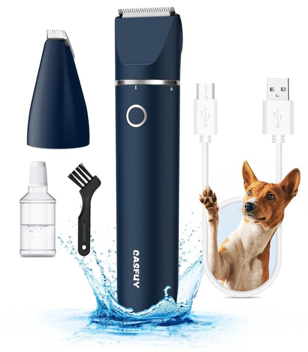 Casfuy Cordless Hair Trimmer, Low Noise Grooming Clipper for Dogs Cats & Small Pets, USB Rechargeable, Double Blades for Trimming Hair Around Paws, Eyes, Ears, Face, Rump