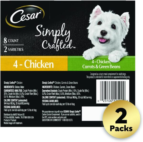 CESAR SIMPLY CRAFTED Adult Wet Dog Food Meal Topper Variety Pack, Chicken and Chicken, Carrots & Green Beans, 1.3 oz. Tubs, 8 Count (Pack of 2) - Image 2