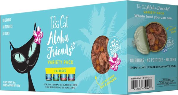 Tiki Cat Aloha Friends Variety Pack, Seafood Flavors with Pumpkin, Wet, High-Protein & High-Moisture Cat Food, For All Life Stages, 3 oz. Cans (Pack of 12)