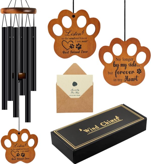 Dog Memorial Gifts for Loss of Dog - Loss of Dog Sympathy Gift, Pet Memorial Gifts for Dogs, Loving Dog Memorial, Dog Bereavement Gift, Pet Loss Gifts Wind Chimes (Black)