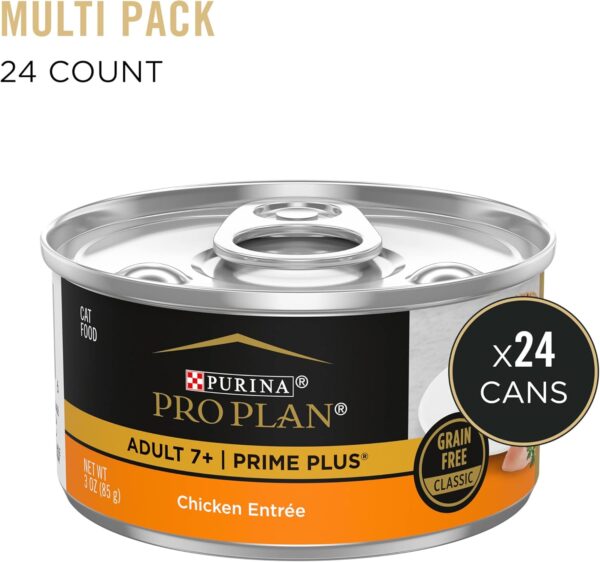 Purina Pro Plan Grain Free Senior Wet Cat Food Pate, SENIOR Adult 7+ Prime Plus Chicken Entree - (Pack of 24) 3 oz. Pull-Top Cans - Image 2