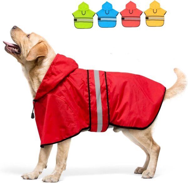 Dog Raincoat Hooded Poncho - Adjustable Waterproof Dog Rain Jacket Lightweight Reflective Dog Rain Coat Pet Slicker for Small Medium Large Dogs (X-Large, Bright Red)