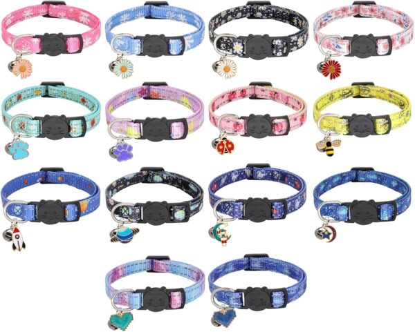 2 Pack Reflective Cat Collar, Breakaway Adjustable Cat Collar with Bells,Safety Buckle Collars for Boys and Girls Cats, Sky+Ocean Heart - Image 6