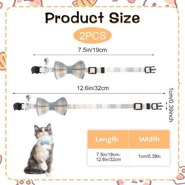 2Pcs Cat Collar Breakaway, Cat Collar with Bells Bowtie Plaid Cat Collar Adjustable for Kitten Puppy and Small Pets (Blue and white plaid) - Image 2