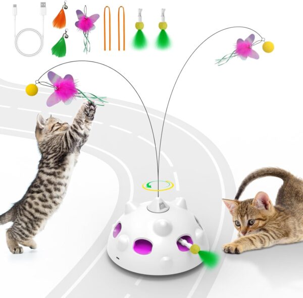 Interactive Cat Toys 3in1 Automatic Cat Toys for Bored Indoor Adult Cats Fluttering Butterfly/Hide and Seek/Long Feather Wand Rechargeable,Motion Activated Exercise Toy