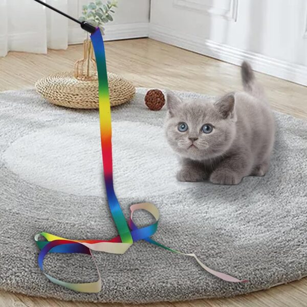 12PCS Interactive Kitten Toys, Retractable Indoor Cat Wand Toys with Replacement Teaser, Rainbow Ribbon and Make Exercise by Sunshinetop - Image 6