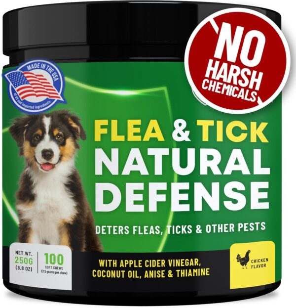 Flea and Tick for Dogs Chewable Pills - No Harsh Chemicals - 100 Chicken Flavored Treats - Guardian's Choice Pets Brand - Tasty Chews Dogs Love - Flea Pills for Dogs