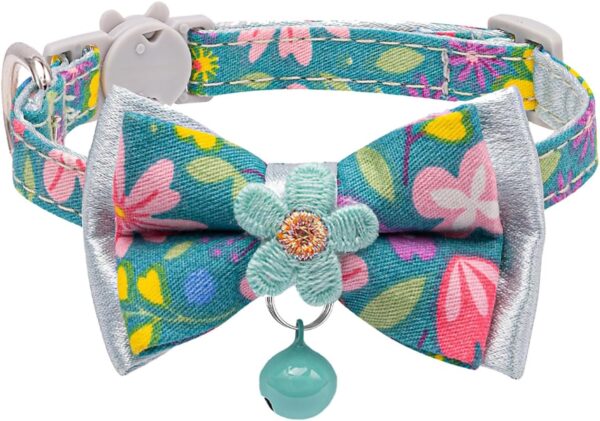 Cat Collars,HYQHYX Floral Bow Collar with Bell, Removable Cat Collar with Tie, Cute cat Collar for Cats and Puppies