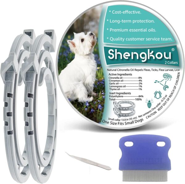 Natural Flea and Tick Collar for Puppies - 12-Month Protection, Safe Pest Control - Waterproof, Strong - Free Flea Comb and Tick Tweezer Included - 2-Pack, 13.8 Inches