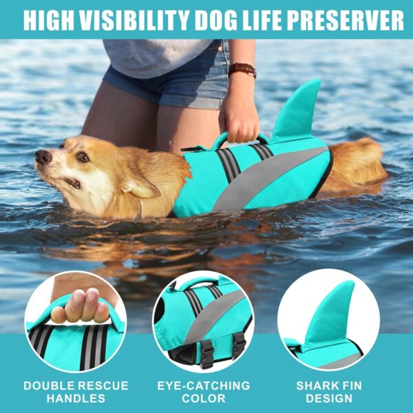 Mosucoirl Dog Life Jacket High Flotation,Shark Dog Lifesavers Floats Coat High Visibility Reflective Pet Safety Vest Swimsuits Small Medium Large Dog Life Vest for Swimming Boating Surfing Kayaking - Image 4