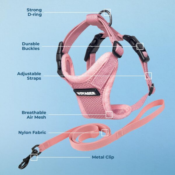 Voyager Step-in Lock Adjustable Cat Harness w. Cat Leash Combo Set with Neoprene Handle 5ft - Supports Small, Medium and Large Breed Cats by Best Pet Supplies - Pink, XXXS - Image 3